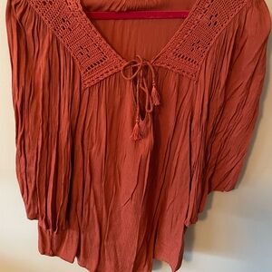 Wit and Wisdom Rust Crochet Detail Women's Top